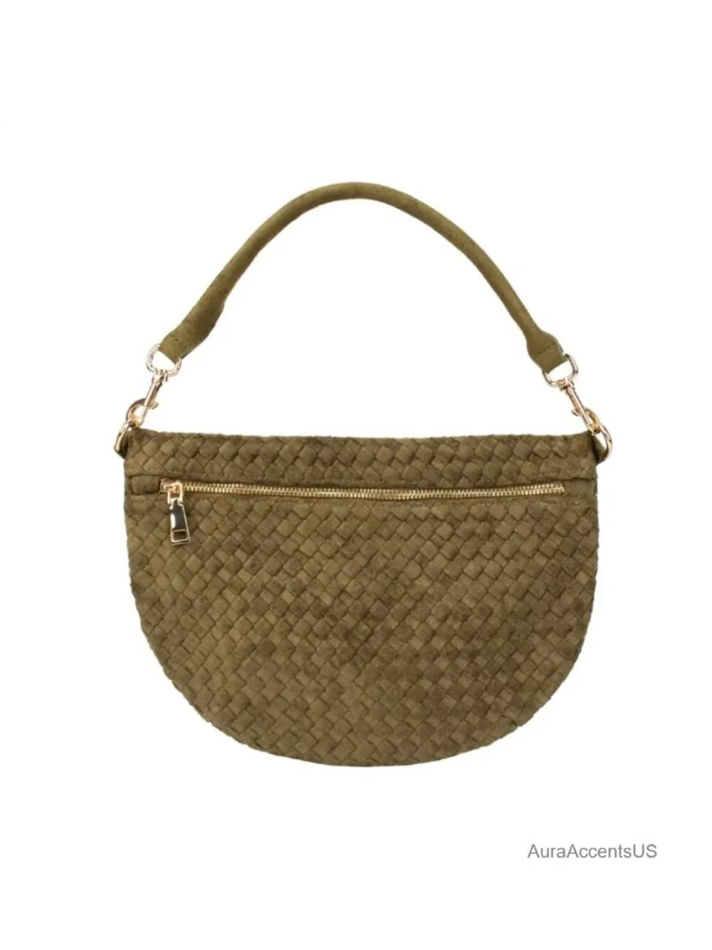 Woven Crossbody Bag with Adjustable Strap, Faux Suede
